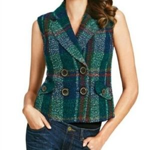 CAbi Plaid Green Navy Vest Sz. XS